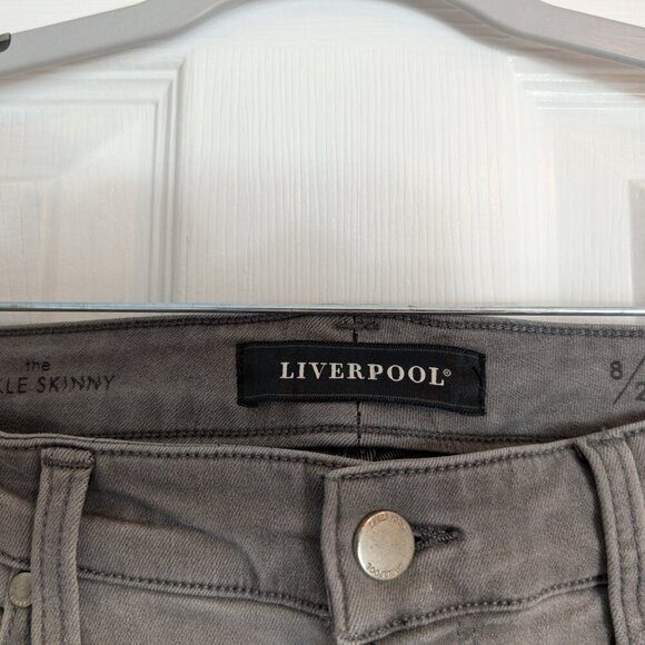 LIVERPOOL ankle skinny charcoal gray jeans with black distressed cuffed hem - Picture 5 of 16